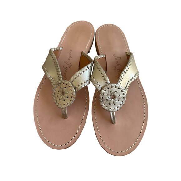 JACK ROGERS Gold Leather Flip Flop Sandals Size 9.5 - Picture 4 of 8